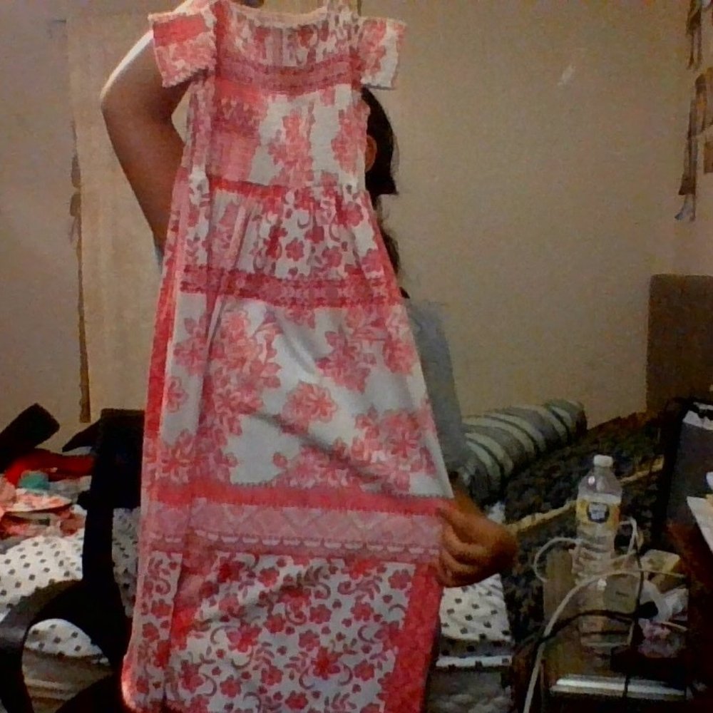 Pink and White shoulders off dress.